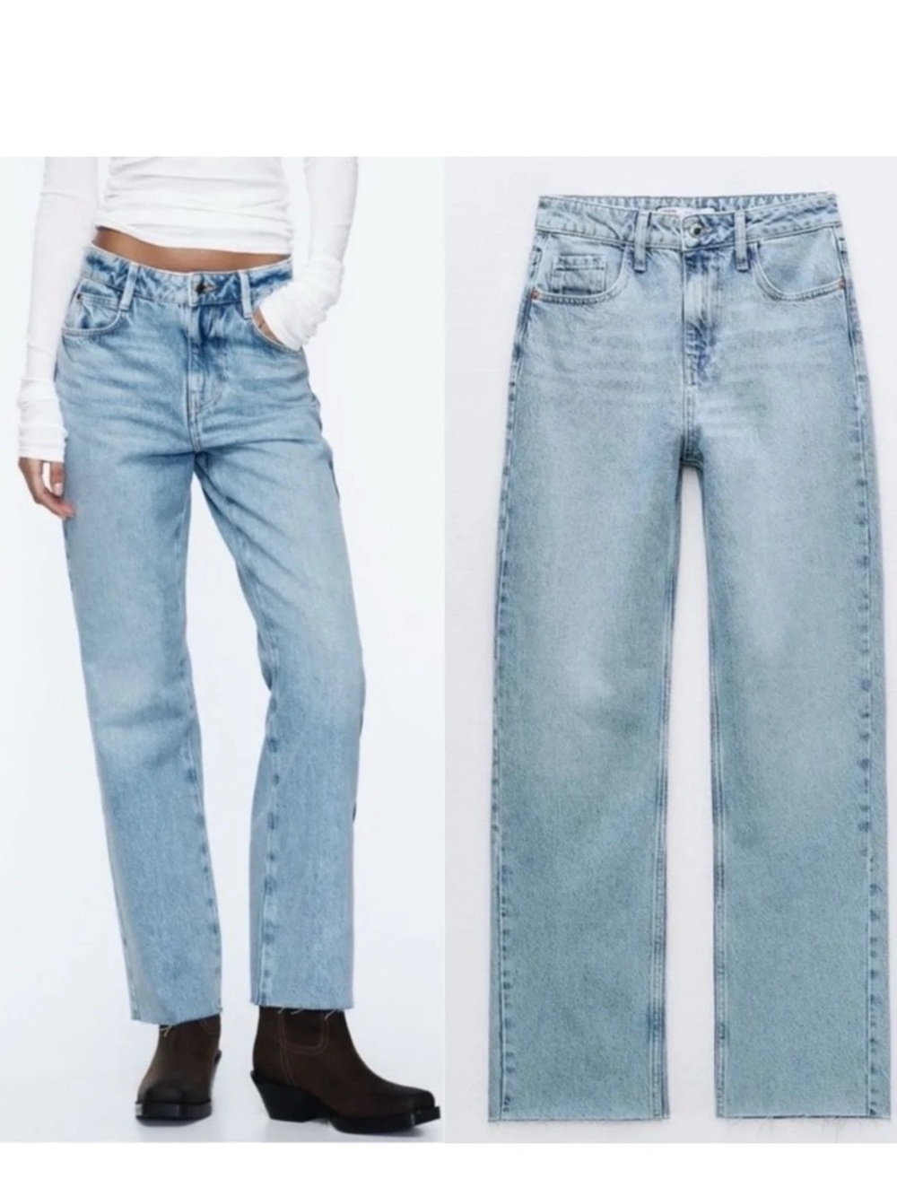 🌸ZARA Light Wash High-Rise Straight Jeans